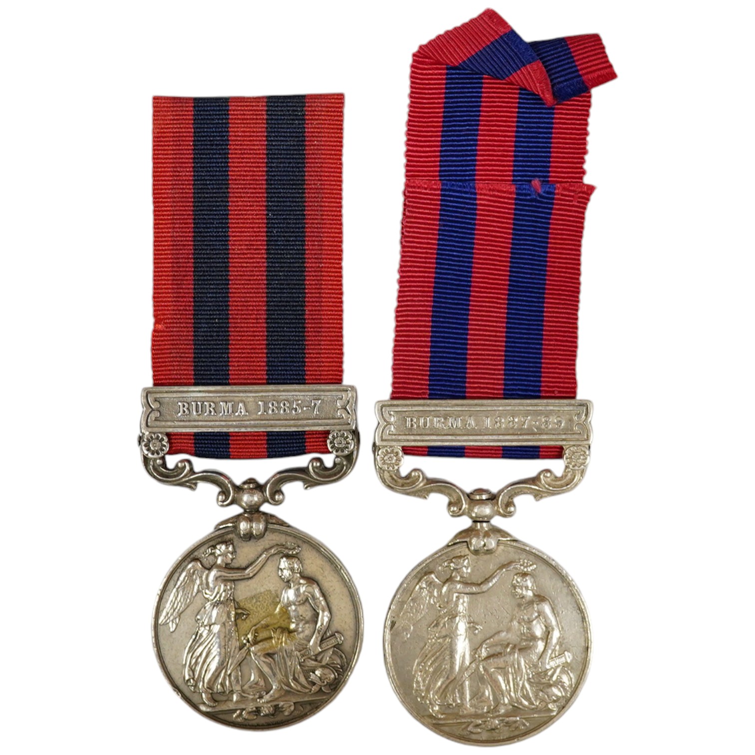 An India General Service Medal with Burma 1887-89 clasp Indian recipient, naming indistinct and another with Burma 1885-87 clasp to 15 Pte Mahomed Khan Milty Police